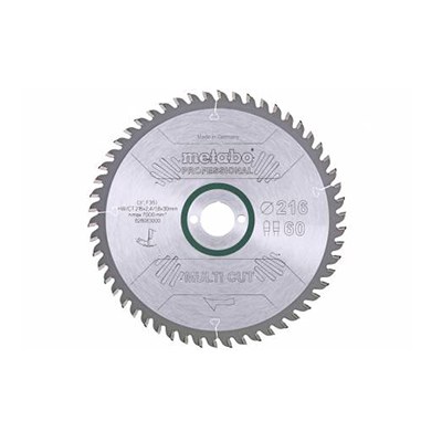 Lame de scie Multi cut - Professionnal 216x30, Z60 FZ/TZ, 5° nég Metabo