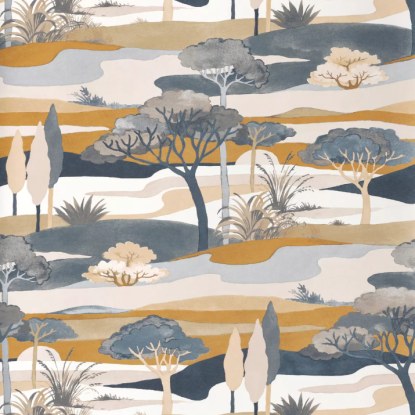 Cap Ferret bleu persan/ambre Collection L'île aux oiseaux Papier peint Casamance