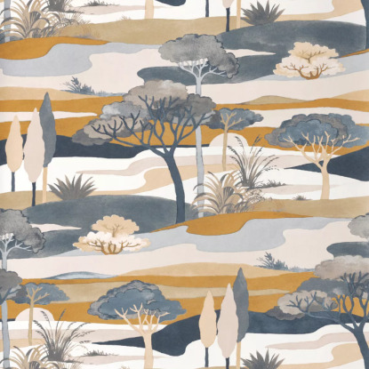 Cap Ferret bleu persan/ambre Collection L'île aux oiseaux Papier peint Casamance