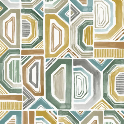 Bogolan bleu/vert Collection Karabane Papier peint panoramique Casamance