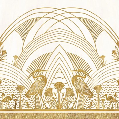 Eléphantine blanc/doré panoramique Bord du nil Papier peint Casamance