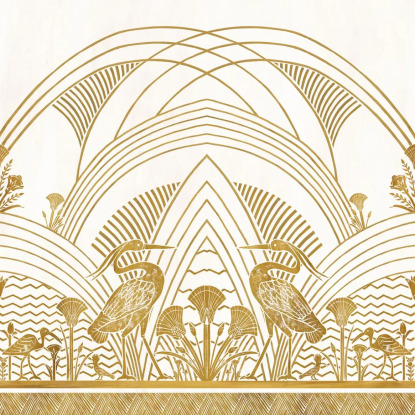 Eléphantine blanc/doré panoramique Bord du nil Papier peint Casamance