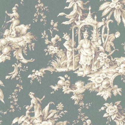 Palais de Chine vert émeraude Collection Les Belles Toiles de Jouy Papier peint Casadeco
