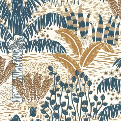 Palmeraie bleu indigo camel Collection L'Épopée Papier peint Caselio