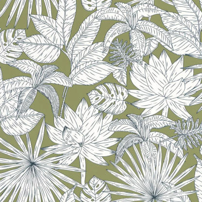 Odyssée Hawaï vert kaki Collection Green & Co Papier peint Caselio