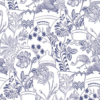 Pottery bleu/blanc Collection Delicacy Papier peint panoramique Casadeco