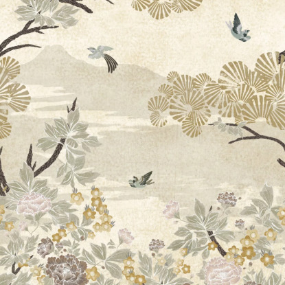 Kansai blanc/doré Collection Archipel Papier peint panoramique Casamance